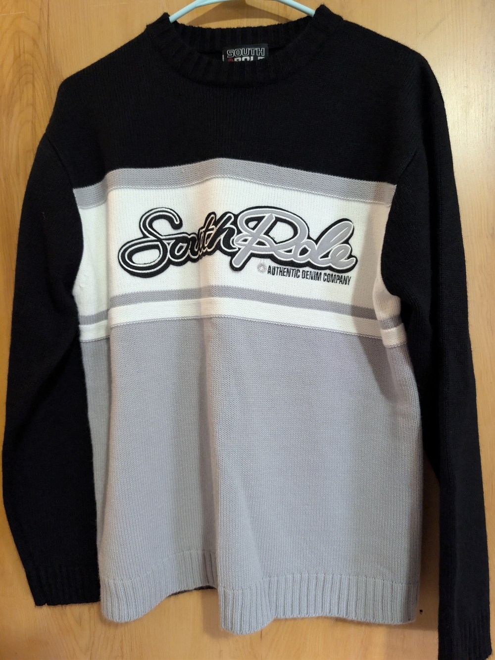 Vintage Southpole Authentic Collection Colorblock Knit Sweater - Black / Gray /